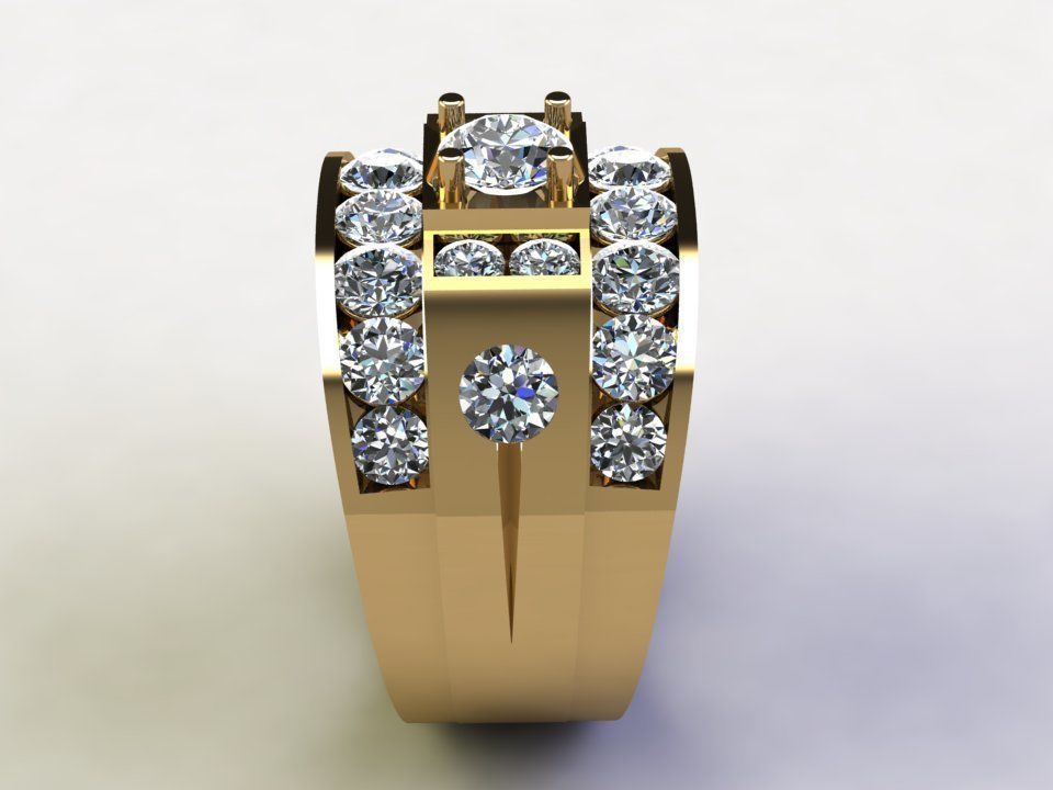 Ring45 gold wedding ring with two rows of diamonds 3D model_1