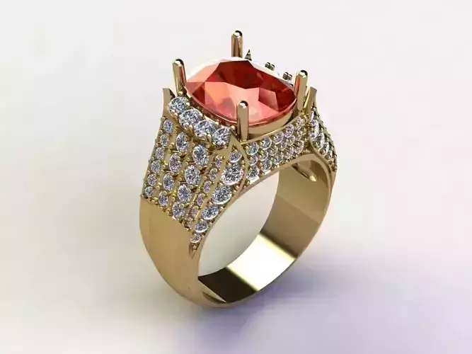 Ring47 gold engagement ring with orange sapphire and diamonds