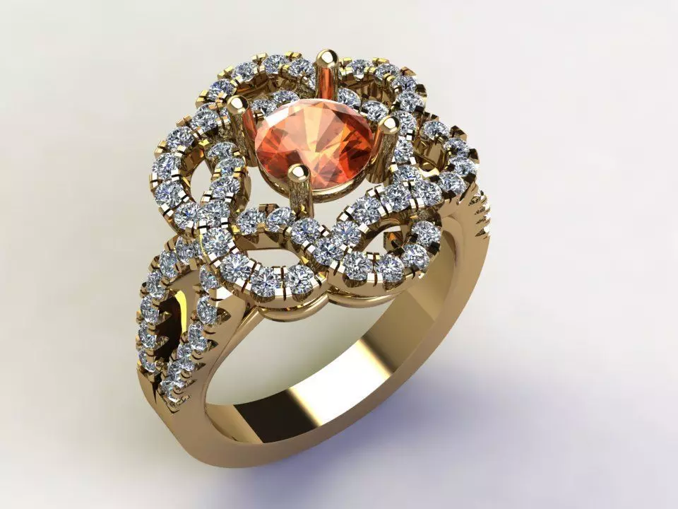 Ring51 engagement ring with stone and diamonds 3D model_0