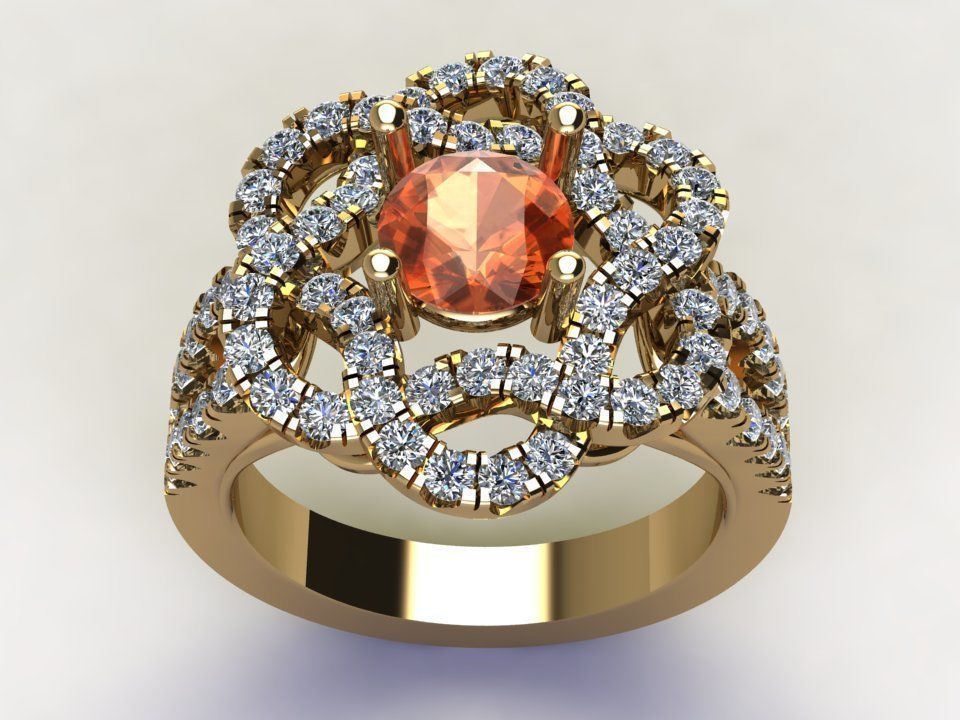 Ring51 engagement ring with stone and diamonds 3D model_2