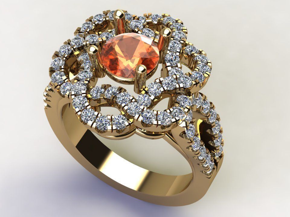 Ring51 engagement ring with stone and diamonds 3D model_4