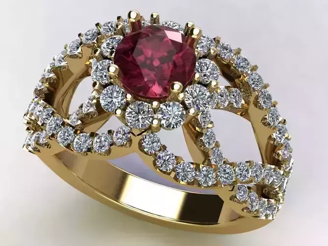 Ring53 gold ring with ruby stone and diamonds