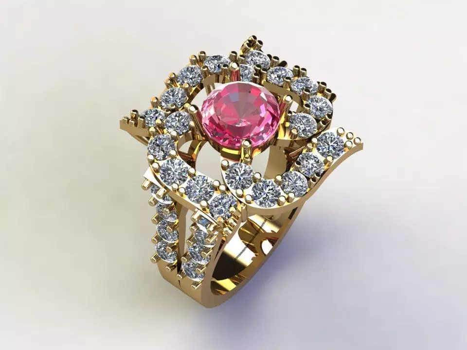 Solitaire women ring with silver or platinum 3D model_0