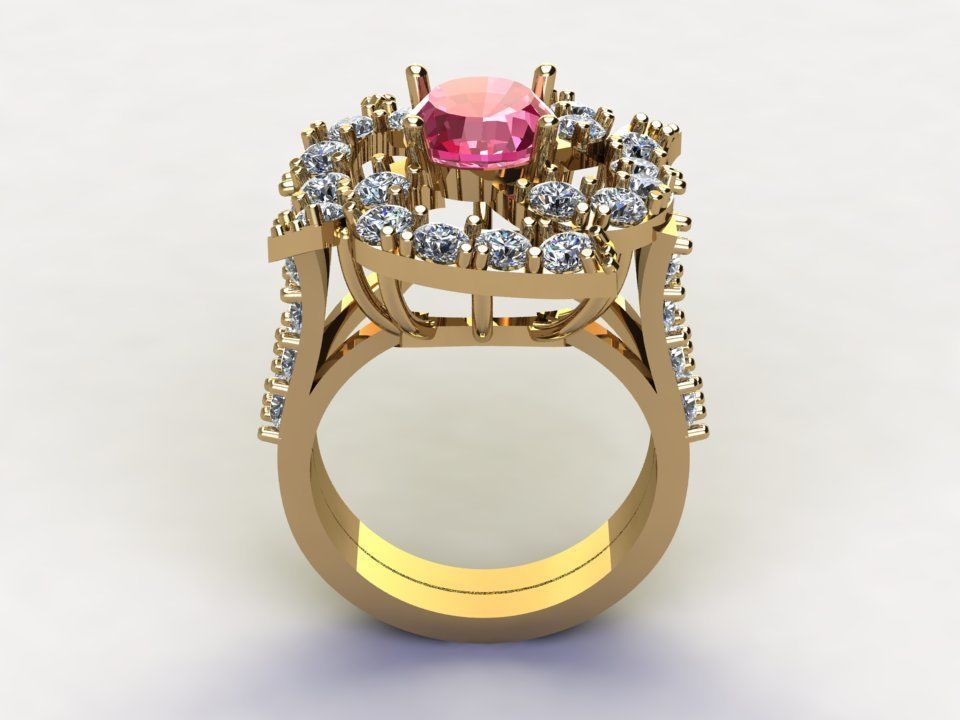 Solitaire women ring with silver or platinum 3D model_2