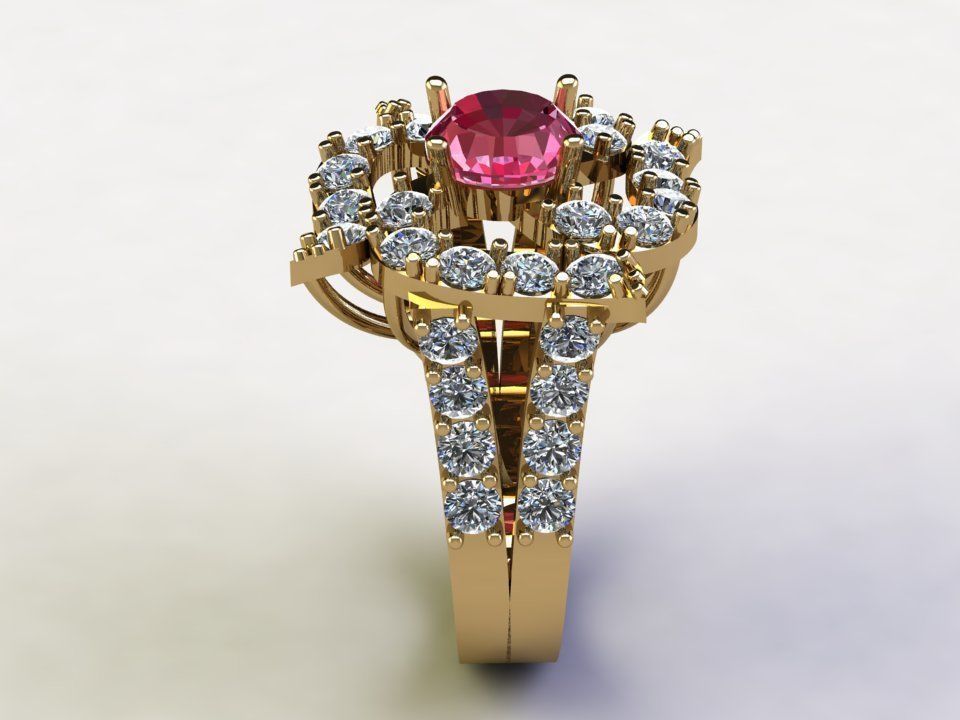 Solitaire women ring with silver or platinum 3D model_1