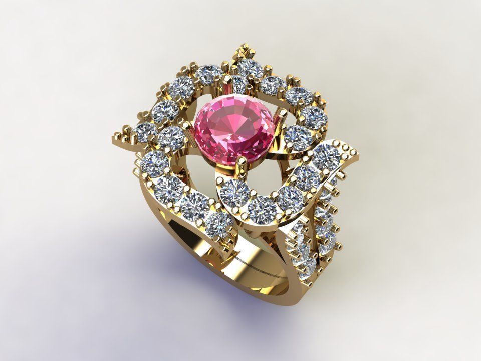 Solitaire women ring with silver or platinum 3D model_3