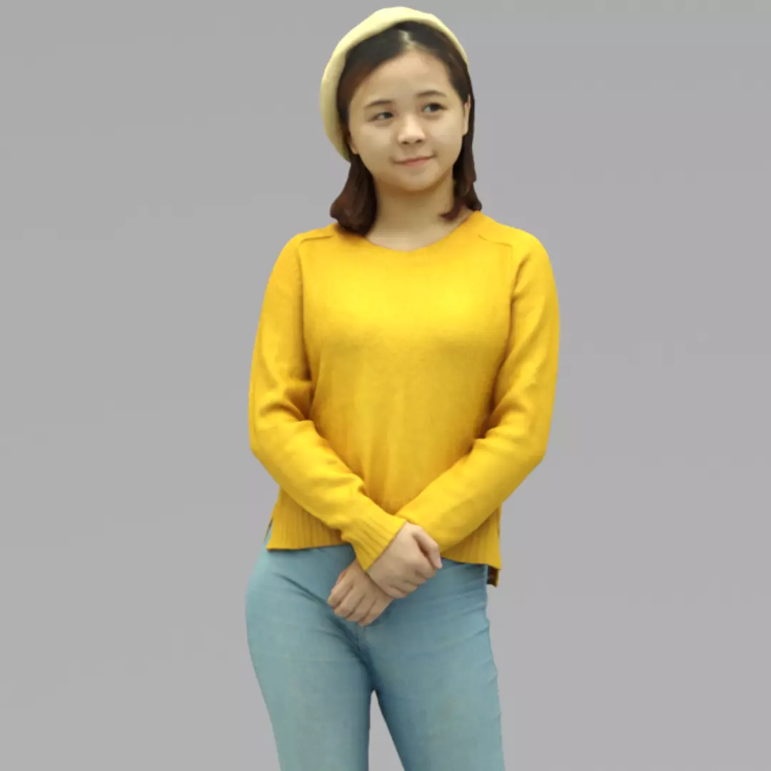 A Young Woman Standing Alone In Half Body Portrait  3D model_0
