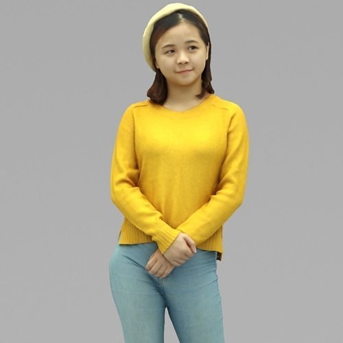 A Young Woman Standing Alone In Half Body Portrait  3D model
