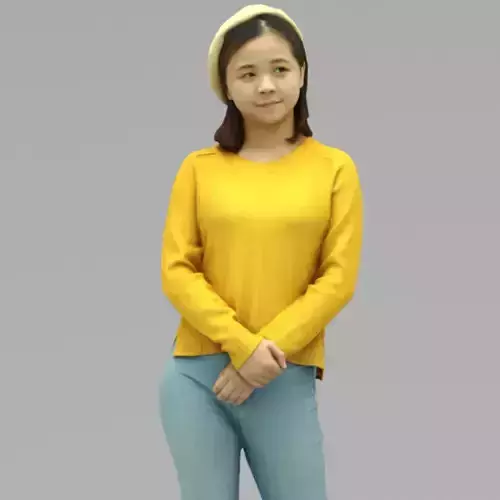 A Young Woman Standing Alone In Half Body Portrait  3D model