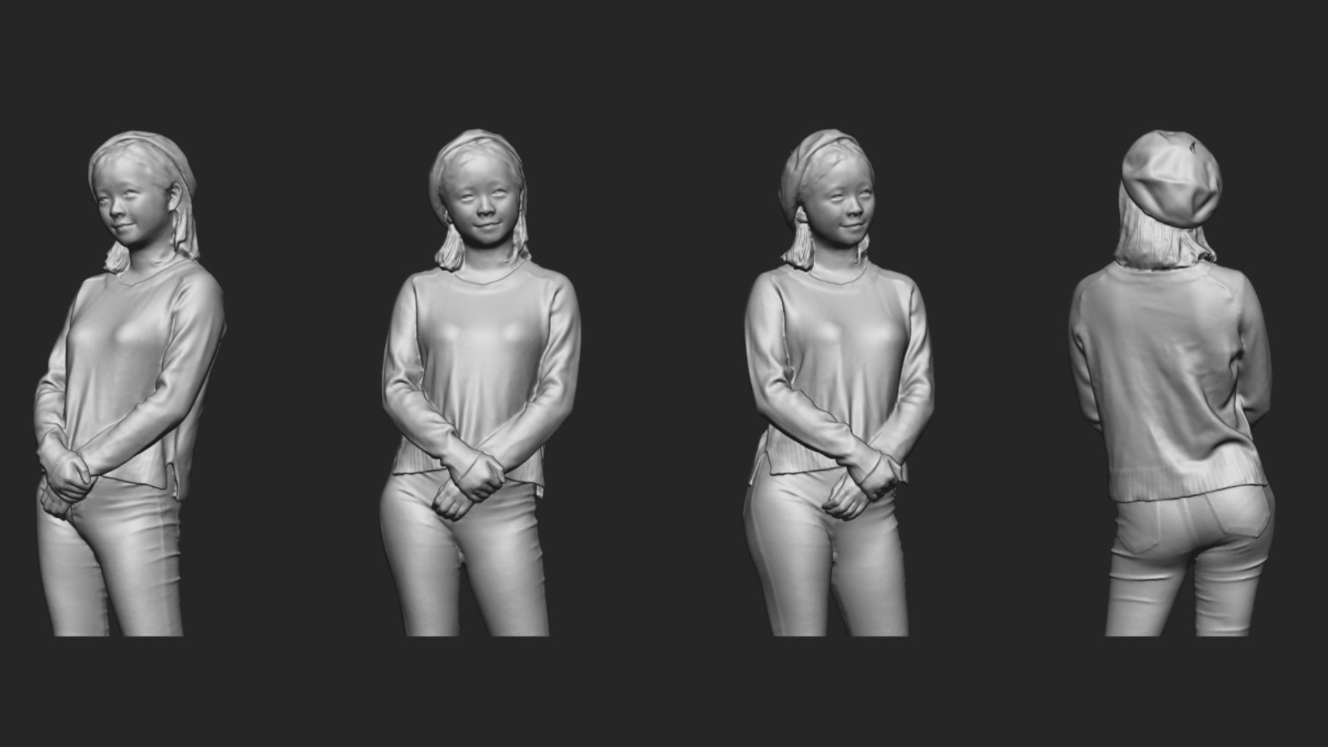A Young Woman Standing Alone In Half Body Portrait  3D model_5
