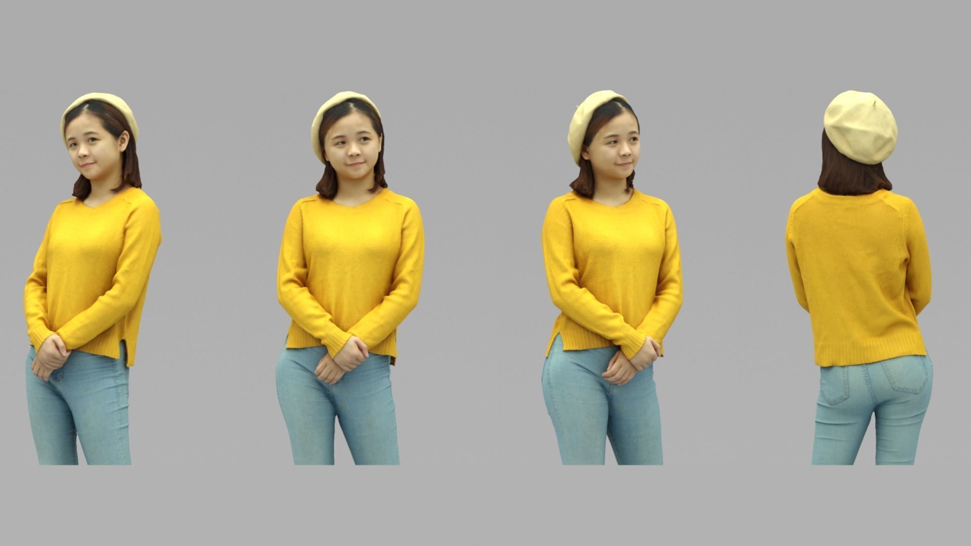A Young Woman Standing Alone In Half Body Portrait  3D model_4