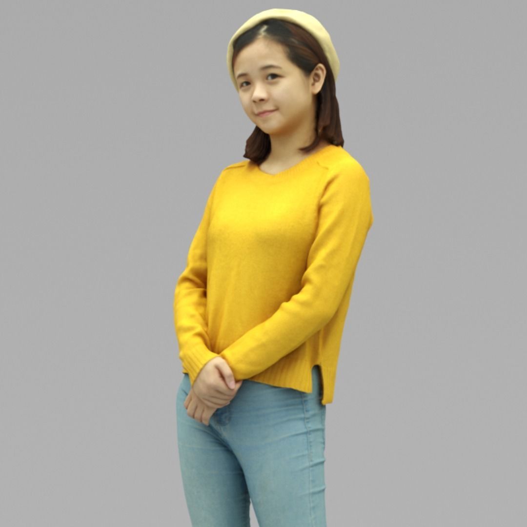 A Young Woman Standing Alone In Half Body Portrait  3D model_1
