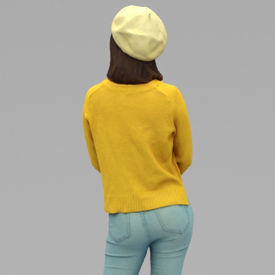 A Young Woman Standing Alone In Half Body Portrait  3D model_3