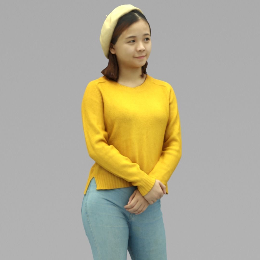 A Young Woman Standing Alone In Half Body Portrait  3D model_2