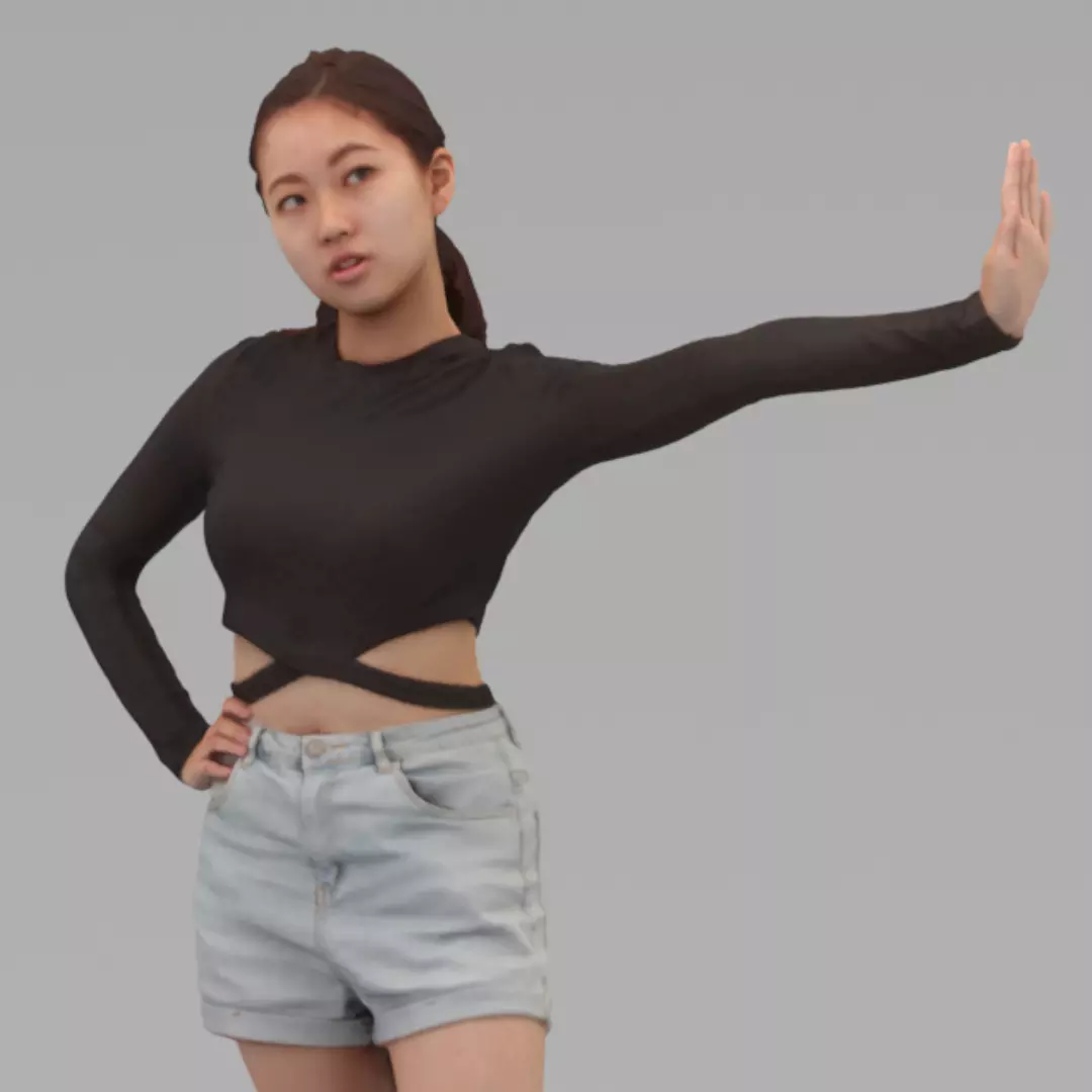 A Young Woman Pushing The Wall In Half Body Portrait  3D model_0