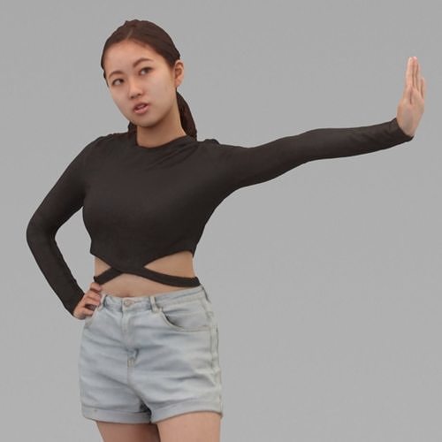 A Young Woman Pushing The Wall In Half Body Portrait  3D model