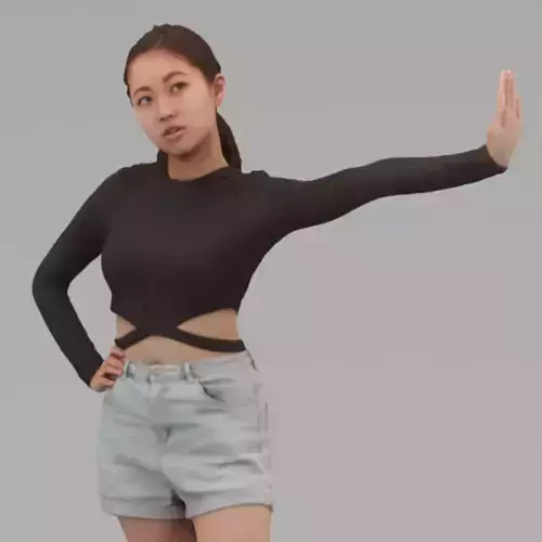 A Young Woman Pushing The Wall In Half Body Portrait  3D model