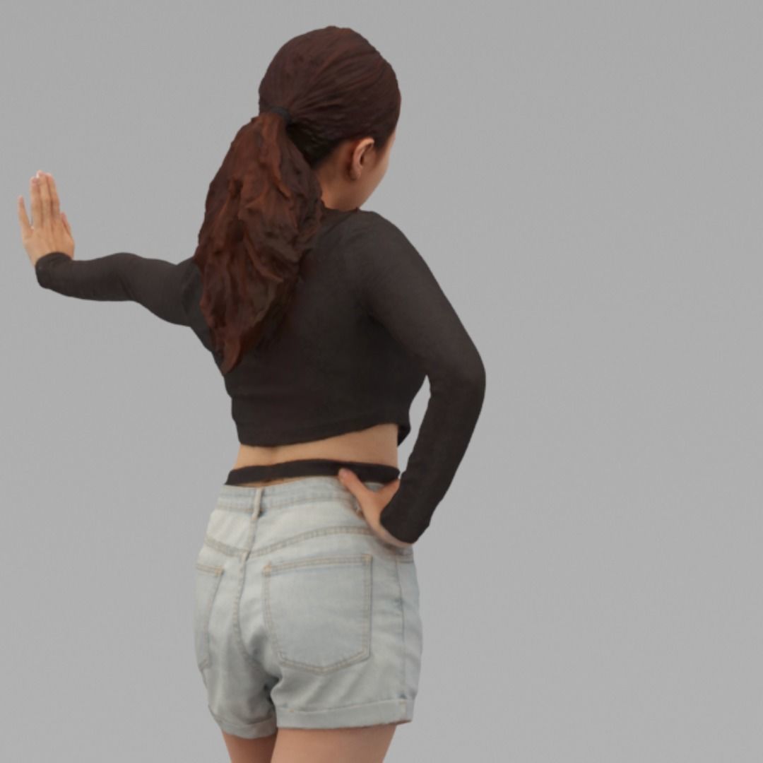 A Young Woman Pushing The Wall In Half Body Portrait  3D model_3