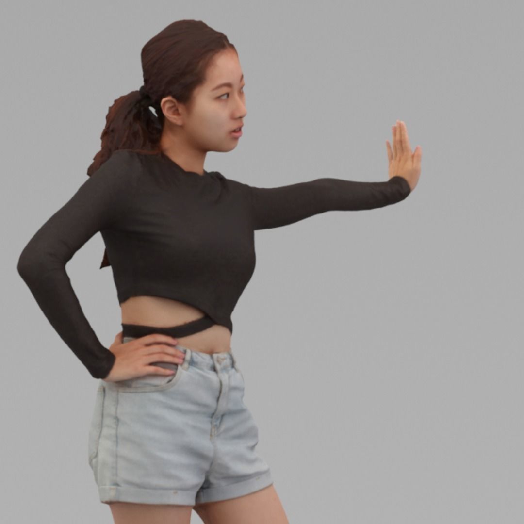 A Young Woman Pushing The Wall In Half Body Portrait  3D model_2