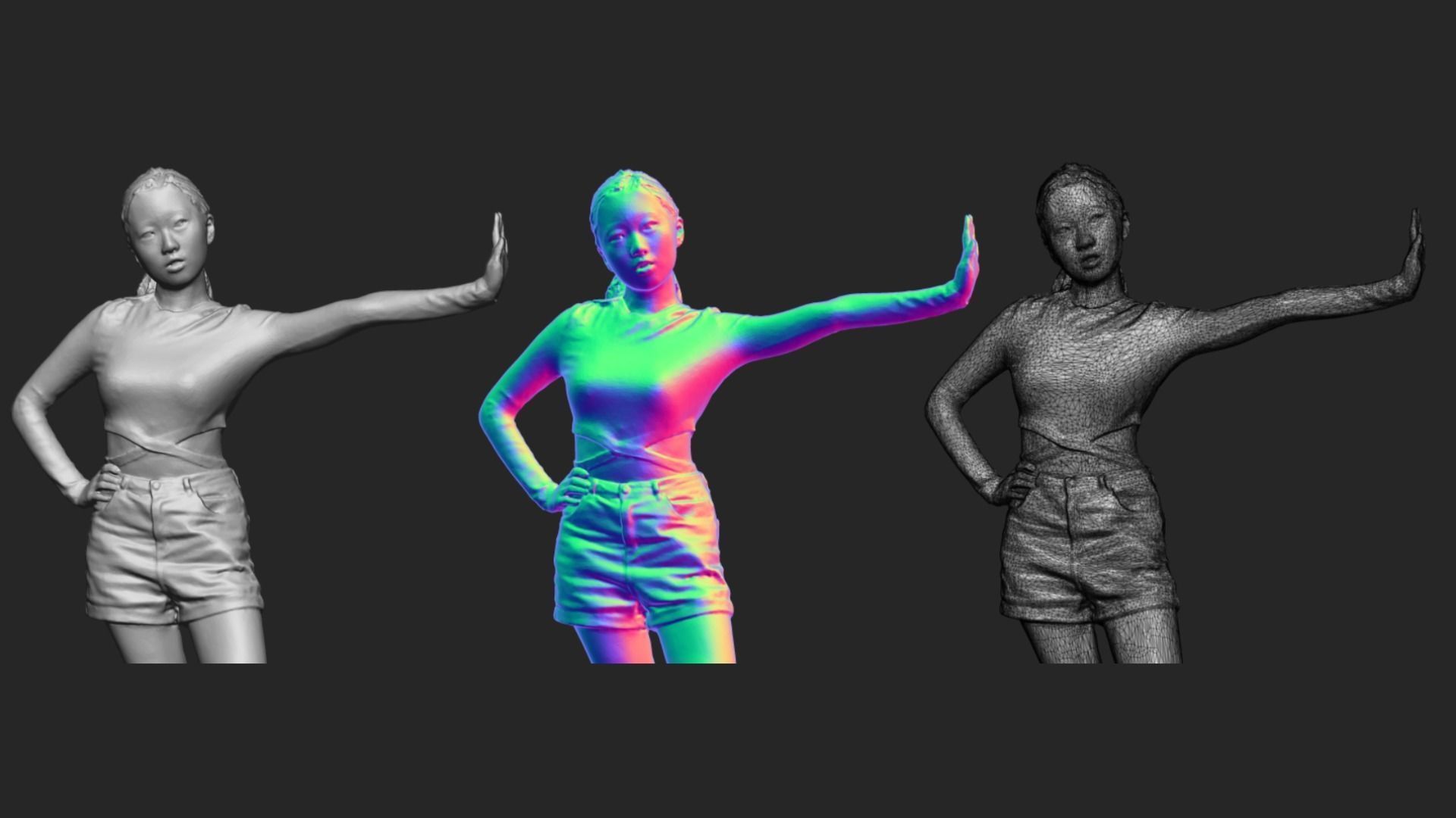 A Young Woman Pushing The Wall In Half Body Portrait  3D model_6