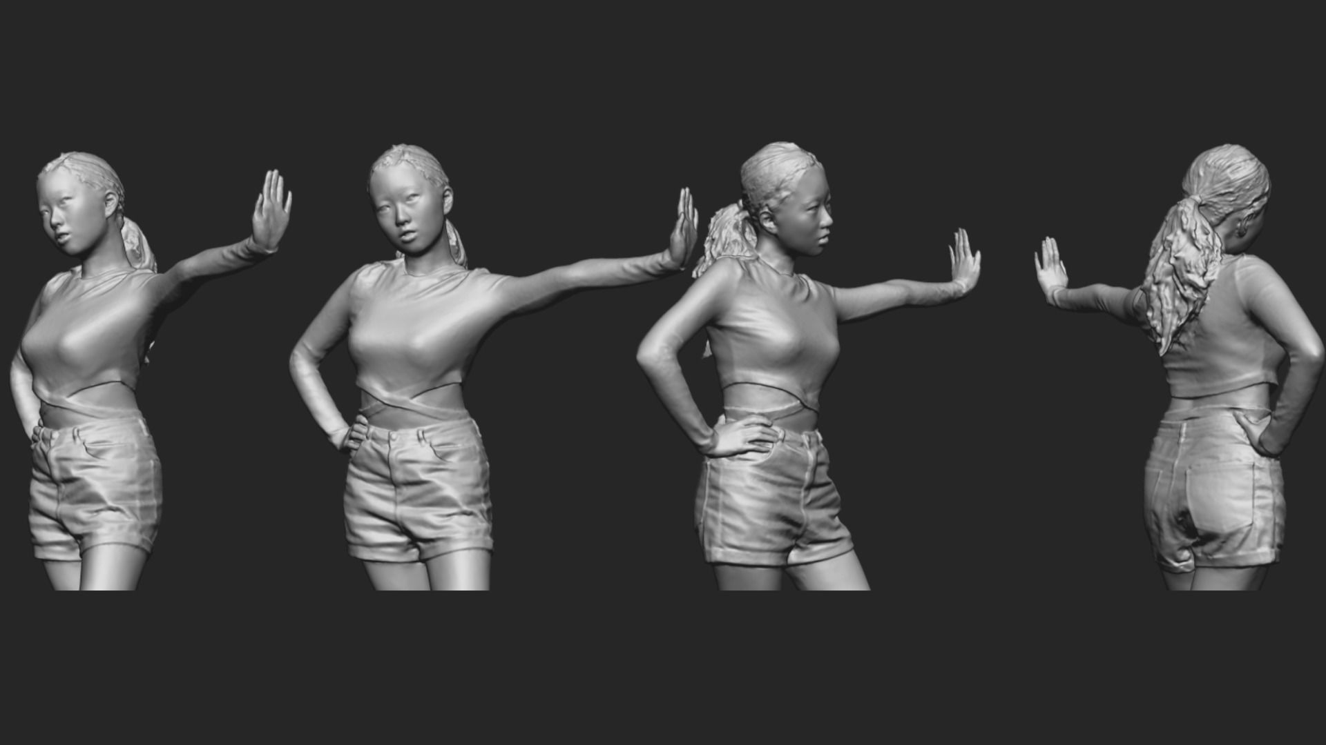 A Young Woman Pushing The Wall In Half Body Portrait  3D model_5