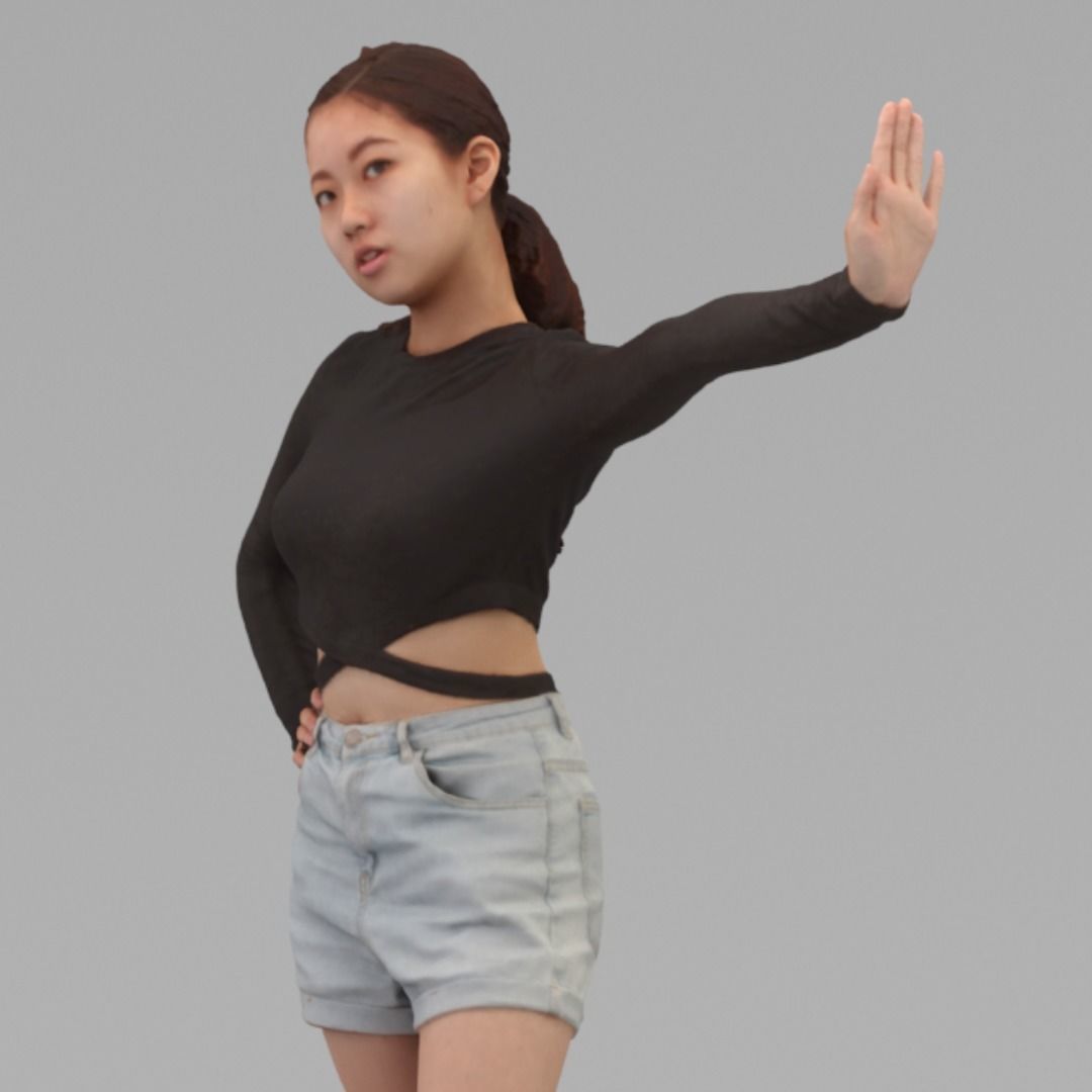 A Young Woman Pushing The Wall In Half Body Portrait  3D model_1