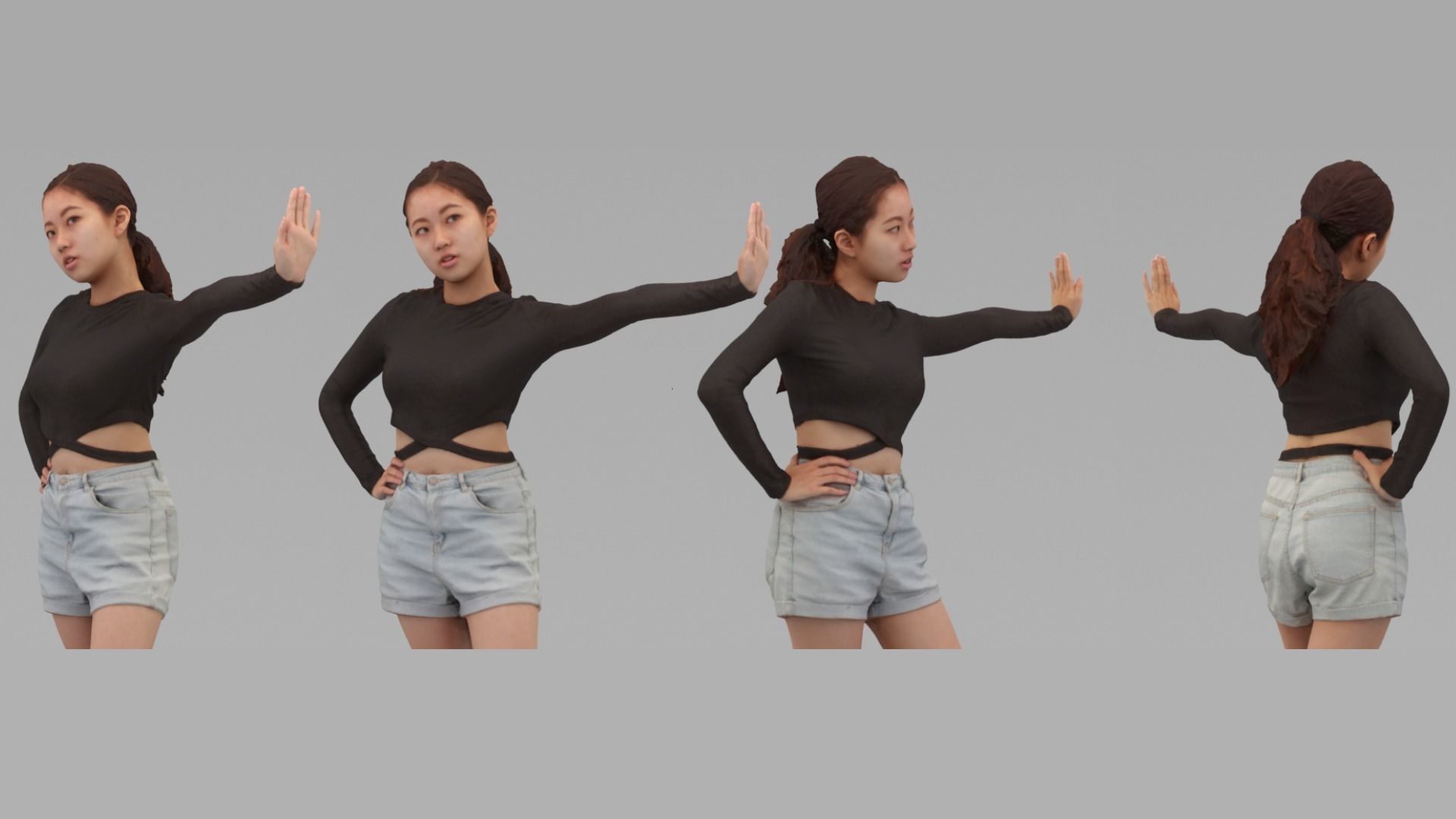 A Young Woman Pushing The Wall In Half Body Portrait  3D model_4