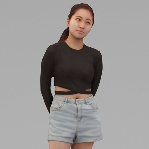 A Young Woman Standing Alone In Half Body Portrait  3D model