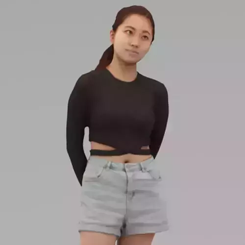 A Young Woman Standing Alone In Half Body Portrait  3D model