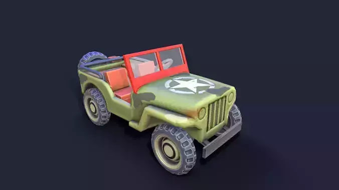 Lowpoly cartoon PBR WW2 army jeep vehicle 3D model