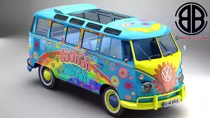 Volkswagen Type 2 Samba 1963 Hippie  3D model