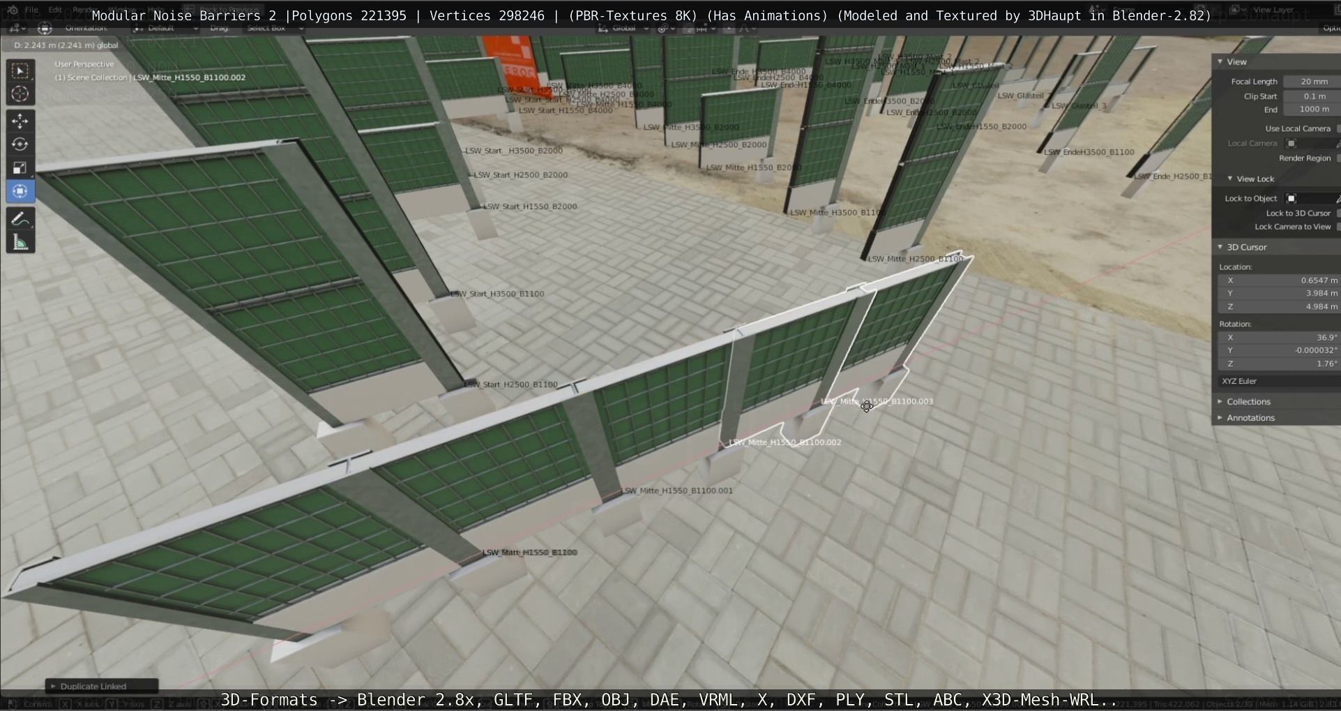 Modular Noise Barrier Set 2 Low-poly 3D model_66