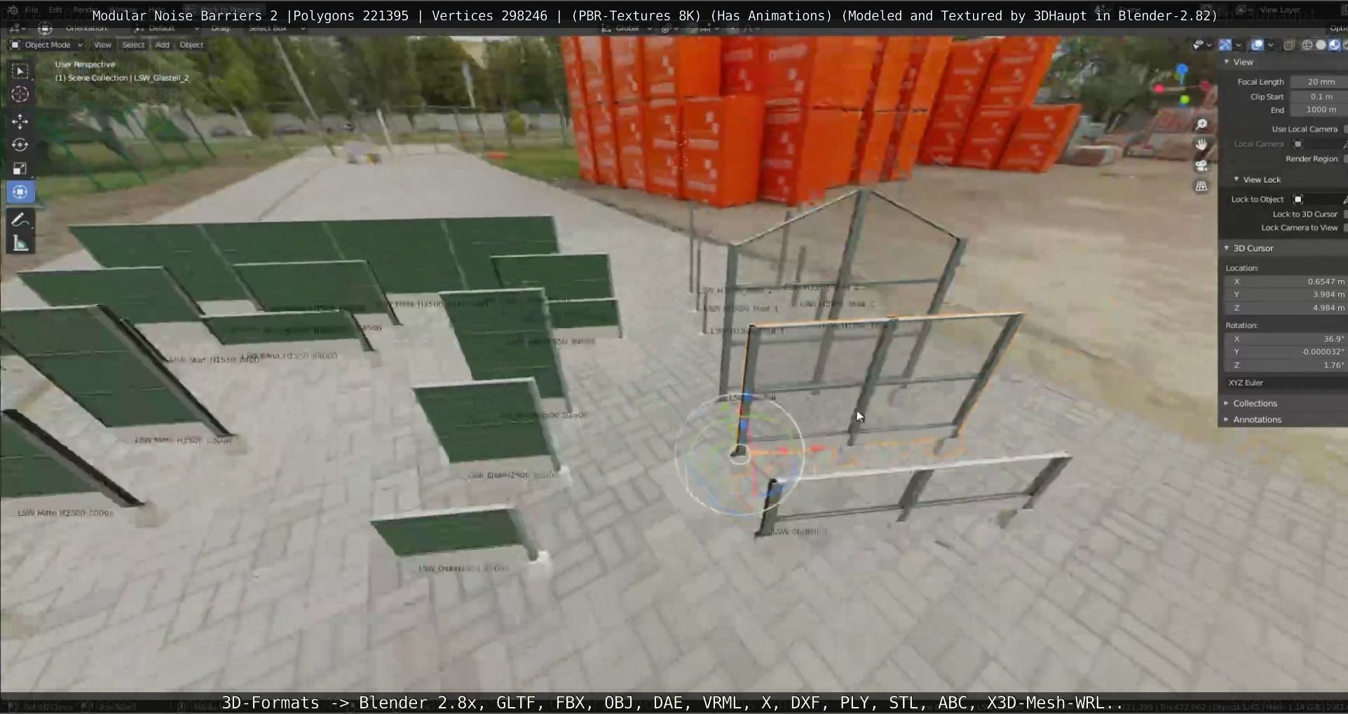 Modular Noise Barrier Set 2 Low-poly 3D model_45