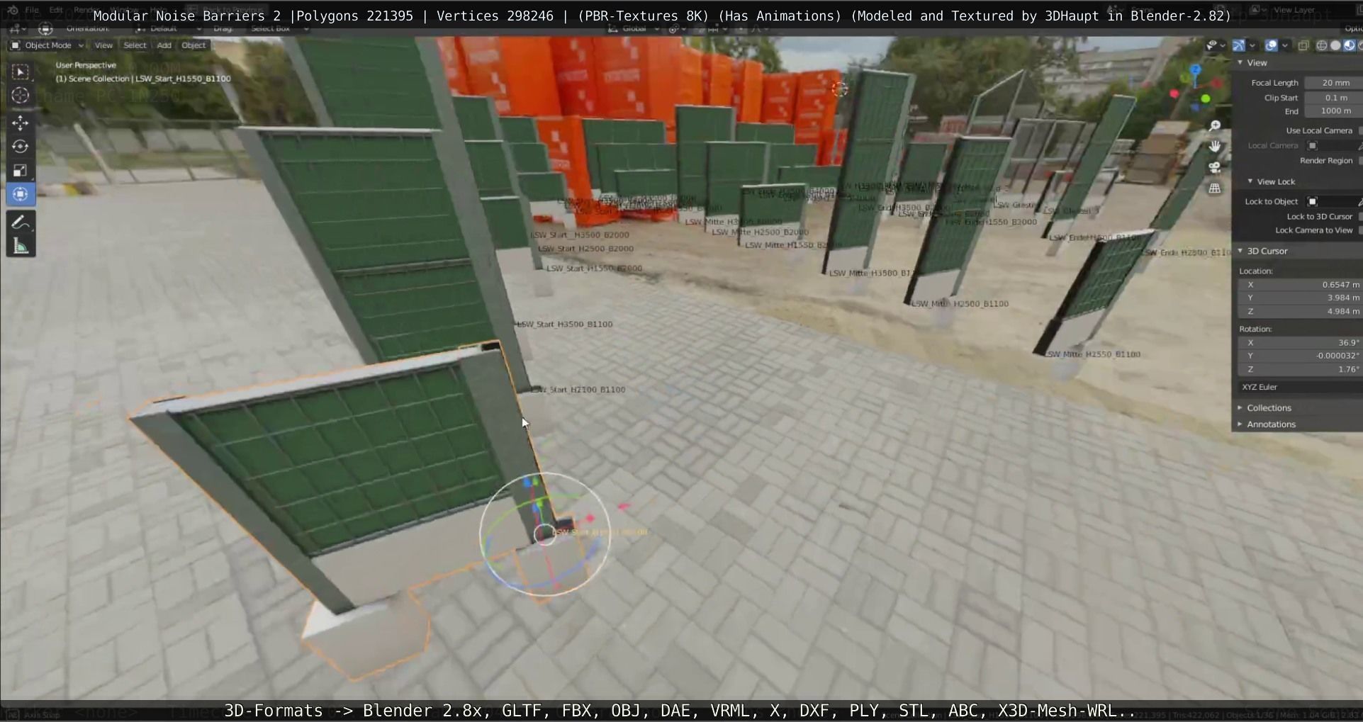 Modular Noise Barrier Set 2 Low-poly 3D model_58