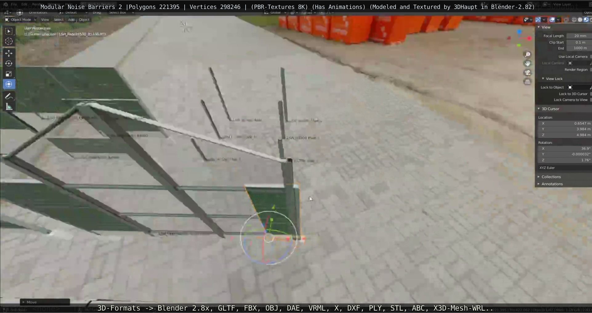 Modular Noise Barrier Set 2 Low-poly 3D model_121