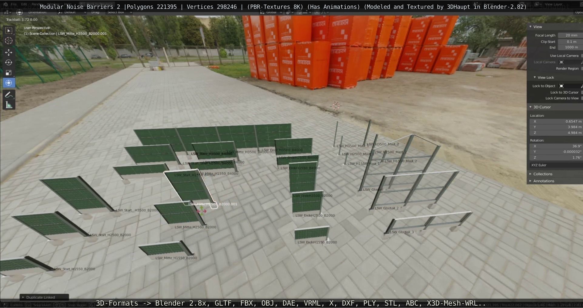 Modular Noise Barrier Set 2 Low-poly 3D model_49