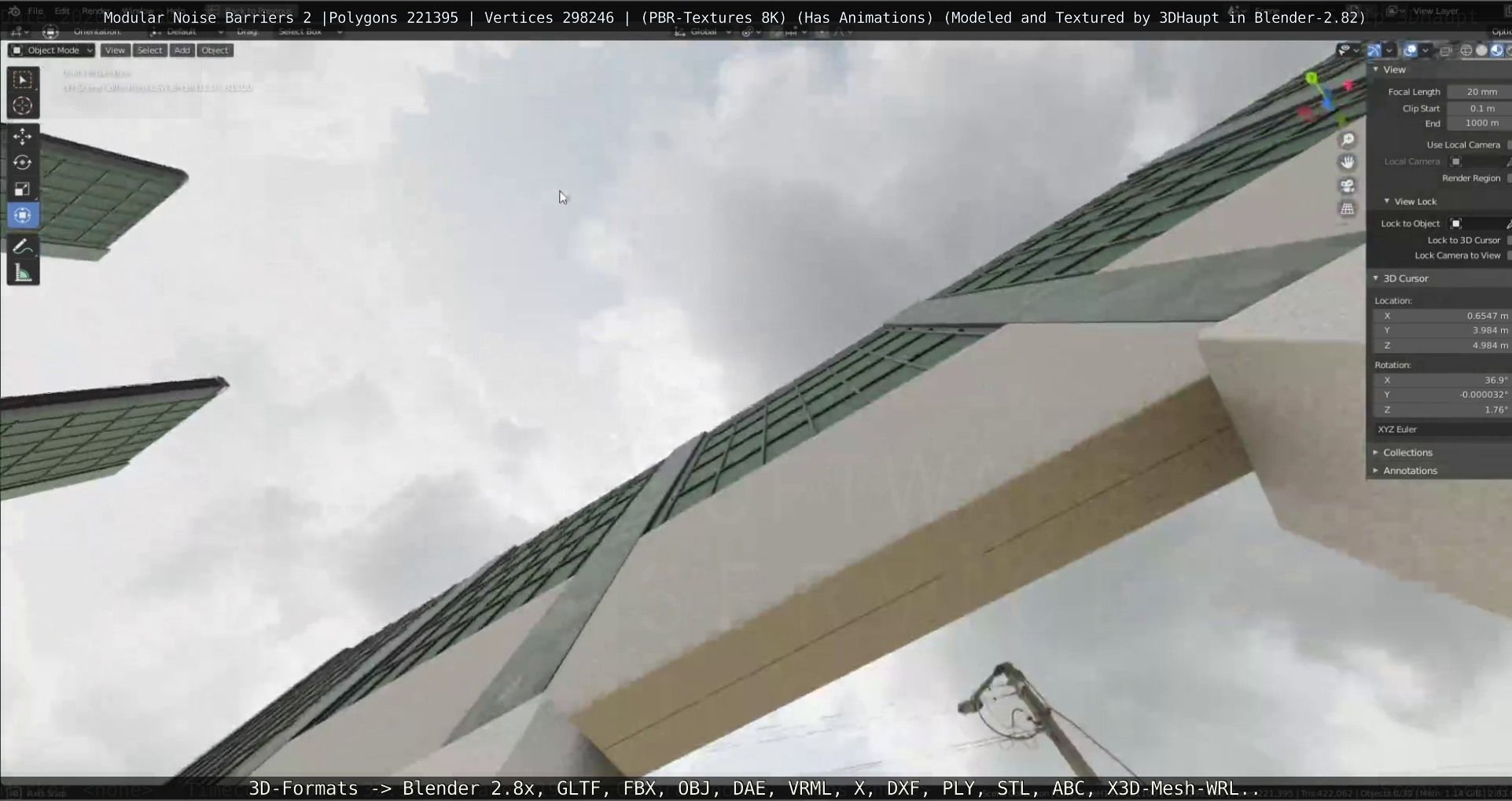 Modular Noise Barrier Set 2 Low-poly 3D model_70