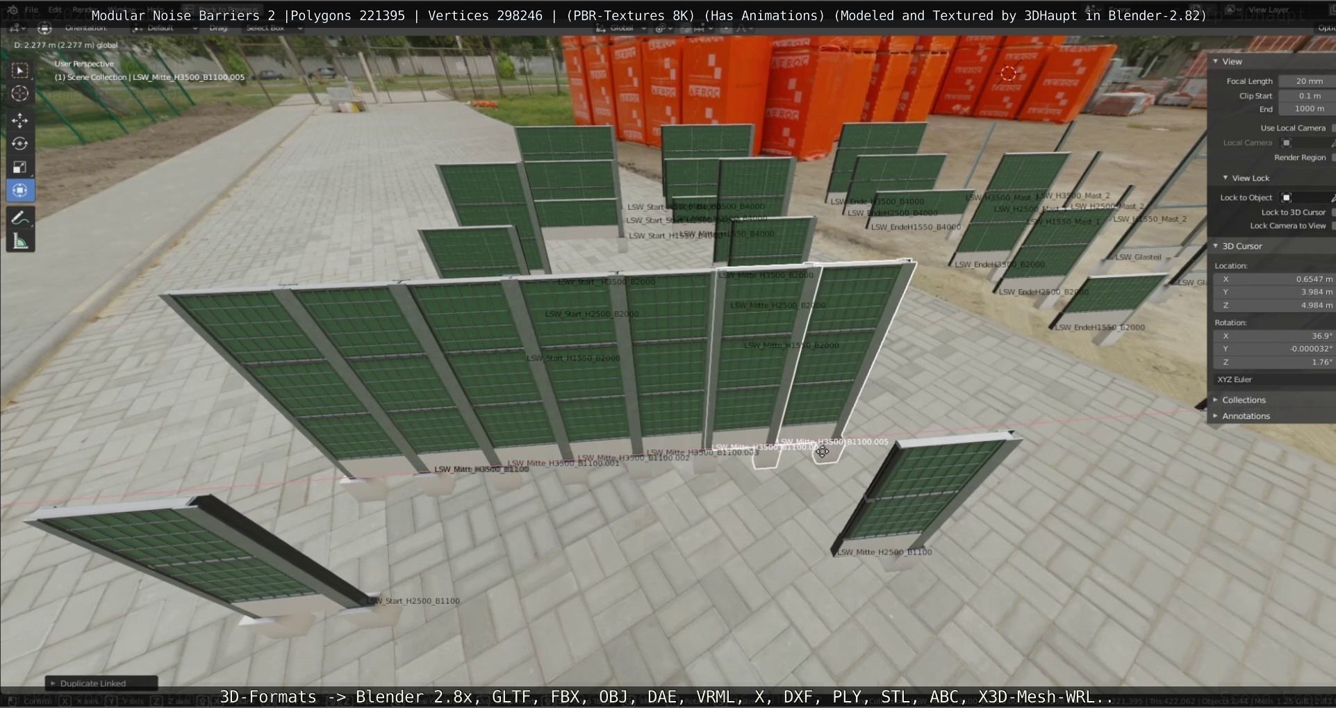 Modular Noise Barrier Set 2 Low-poly 3D model_85