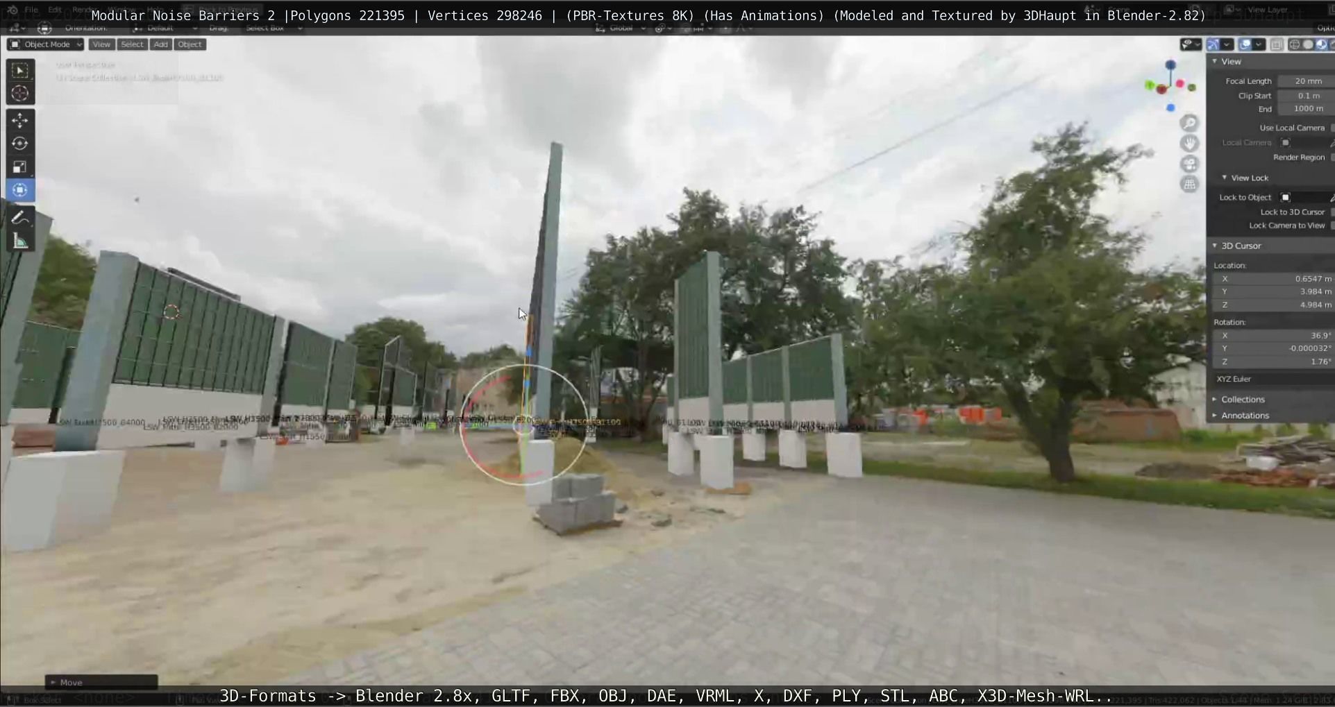 Modular Noise Barrier Set 2 Low-poly 3D model_91