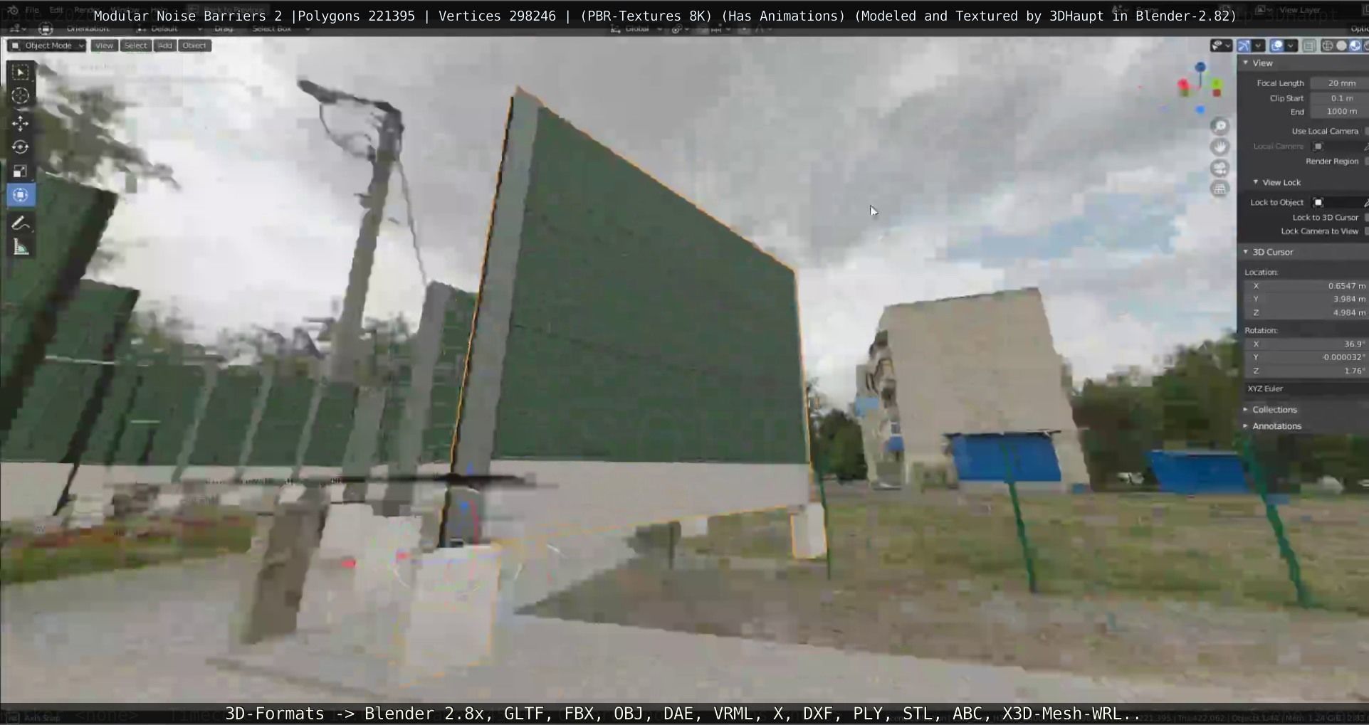 Modular Noise Barrier Set 2 Low-poly 3D model_95