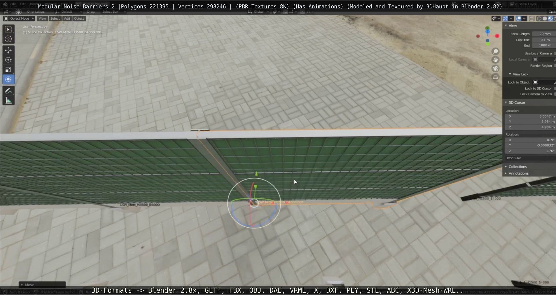 Modular Noise Barrier Set 2 Low-poly 3D model_99