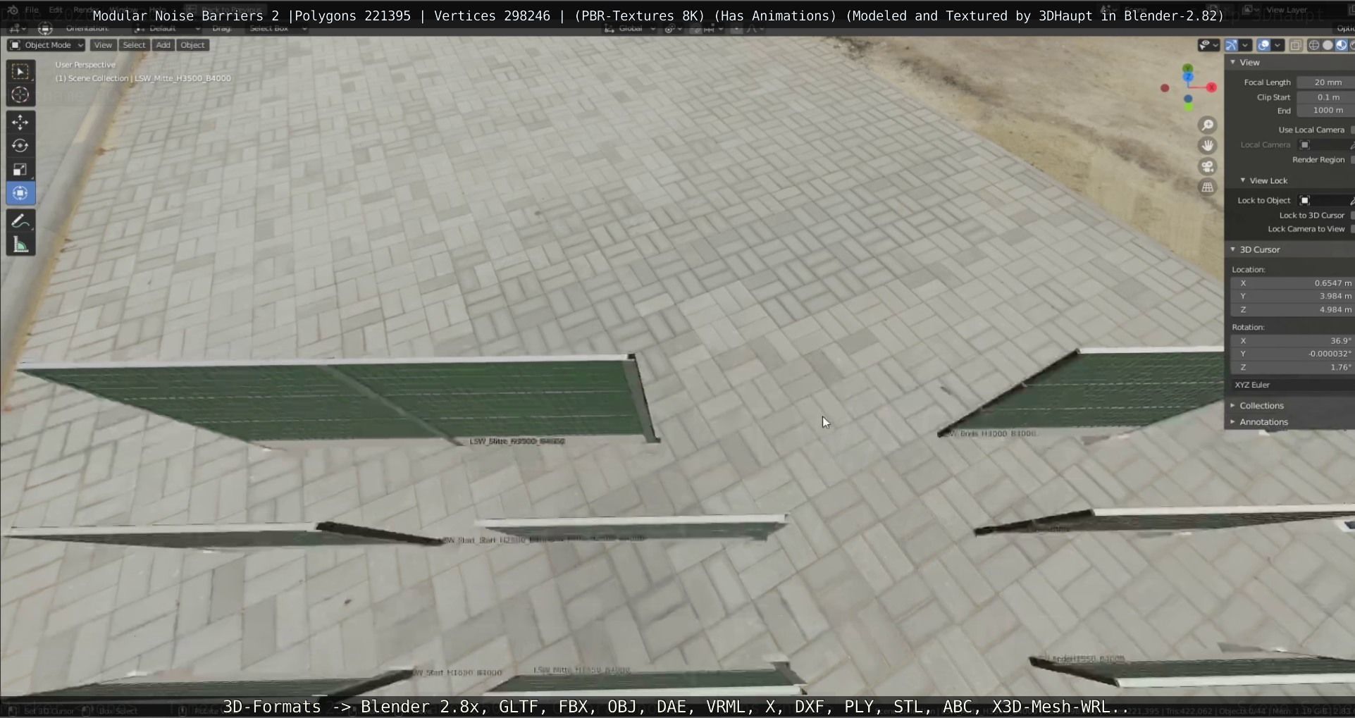 Modular Noise Barrier Set 2 Low-poly 3D model_96