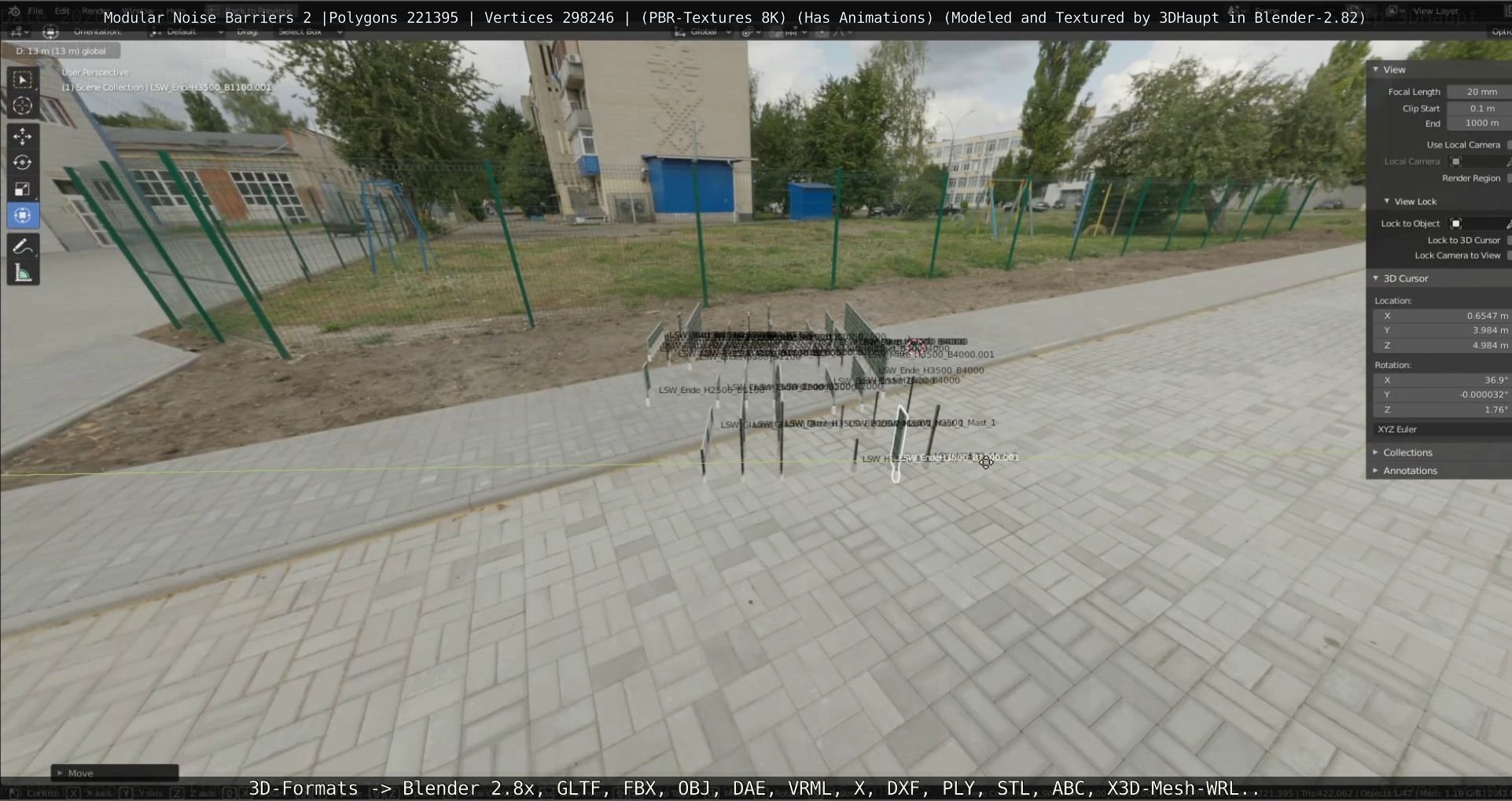 Modular Noise Barrier Set 2 Low-poly 3D model_120