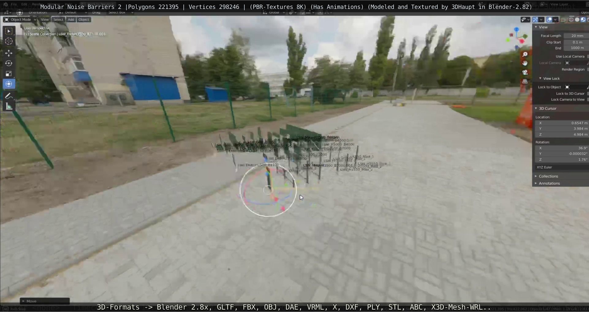 Modular Noise Barrier Set 2 Low-poly 3D model_118