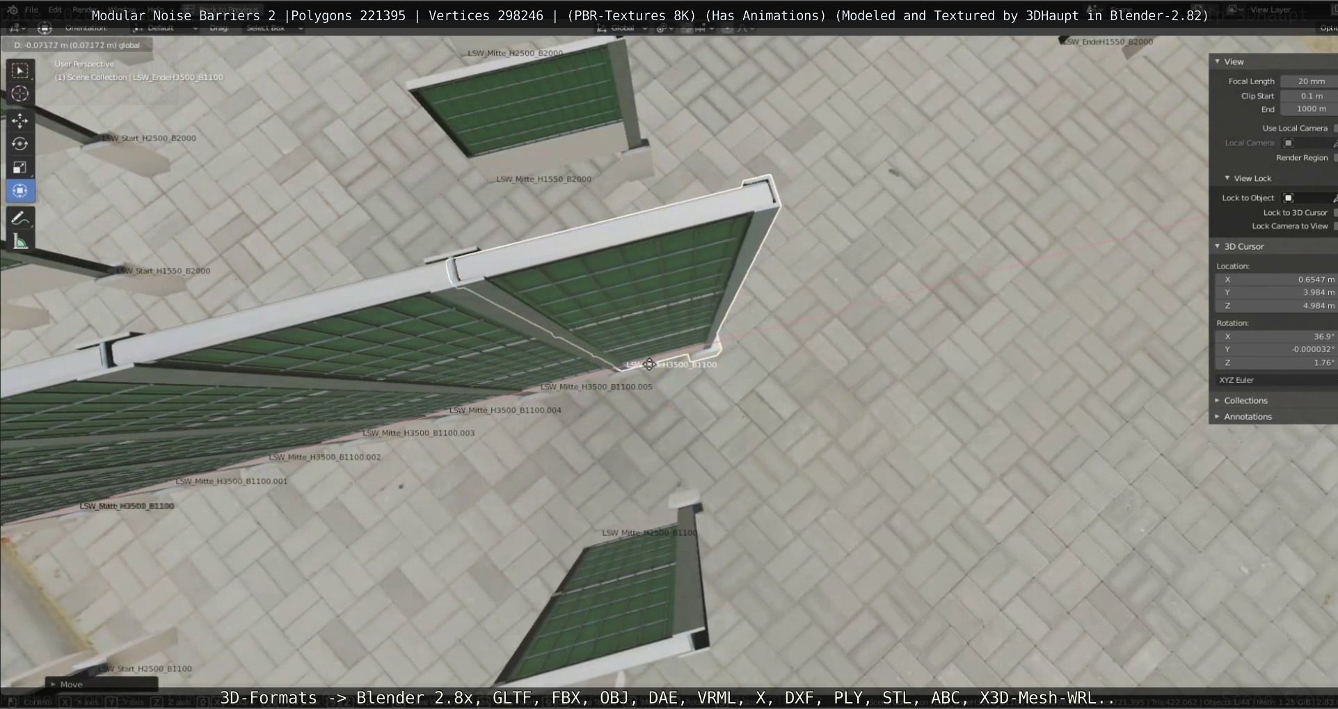 Modular Noise Barrier Set 2 Low-poly 3D model_88