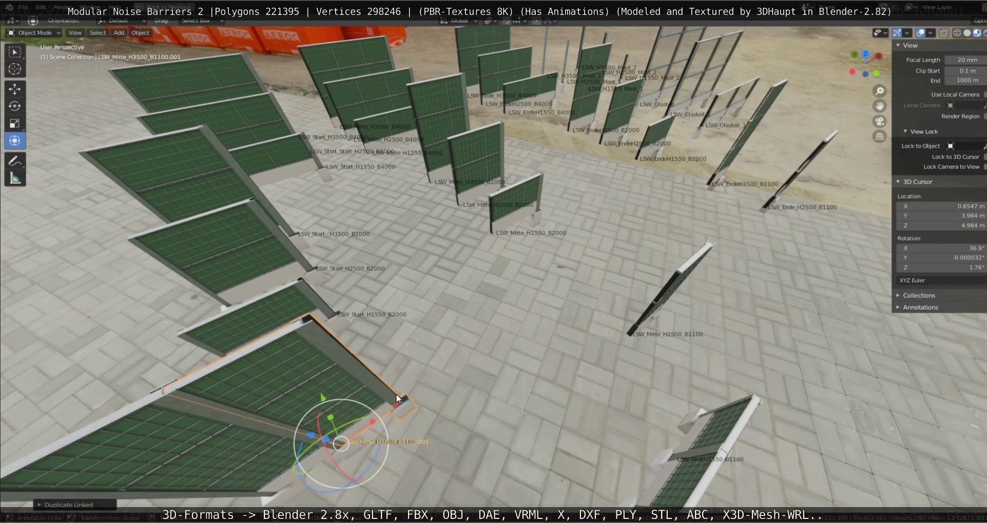 Modular Noise Barrier Set 2 Low-poly 3D model_82