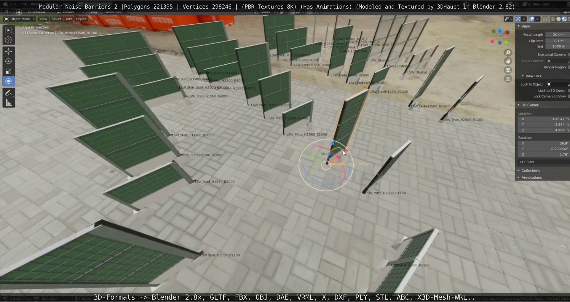 Modular Noise Barrier Set 2 Low-poly 3D model_77