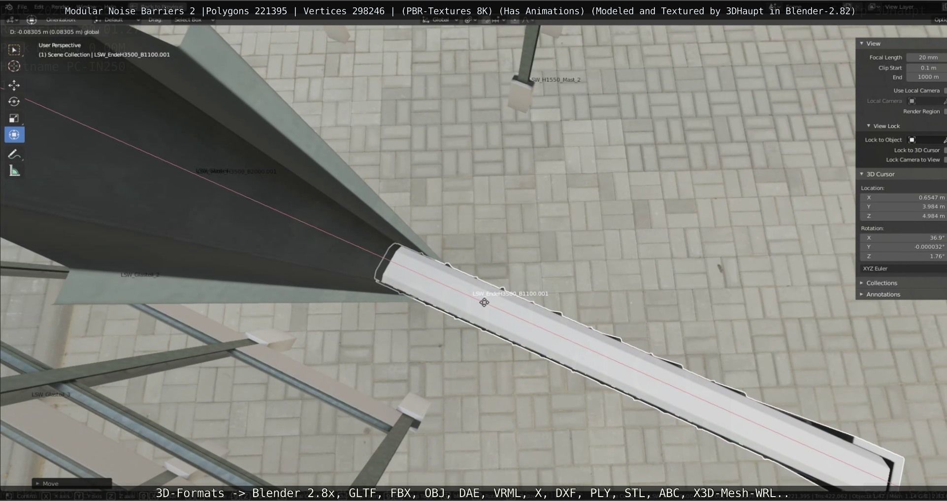 Modular Noise Barrier Set 2 Low-poly 3D model_123