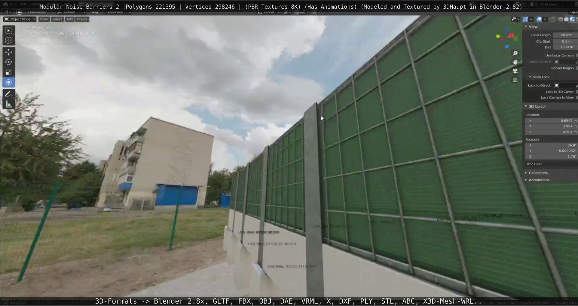 Modular Noise Barrier Set 2 Low-poly 3D model_78