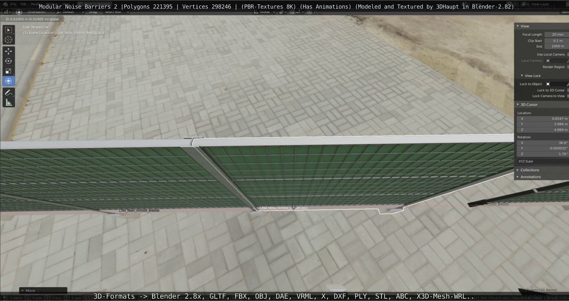 Modular Noise Barrier Set 2 Low-poly 3D model_100